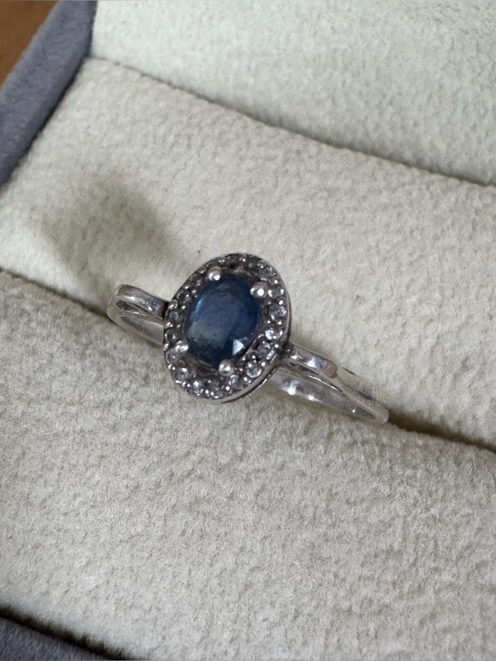 Genuine Ceylon Blue Sapphire and Sterling Silver Ring - size 8